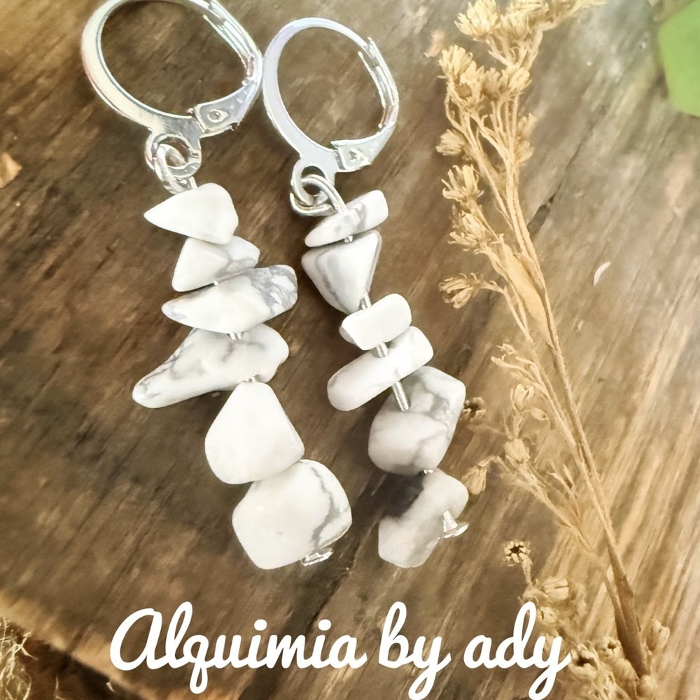 SUMMER +  Silver and white howlite Beaded Earrings